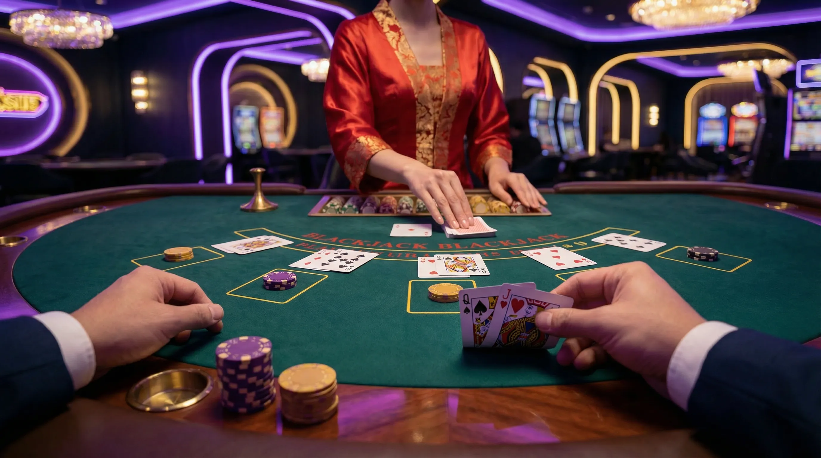 Mesa de blackjack sssbet com cartas e fichas de cassino